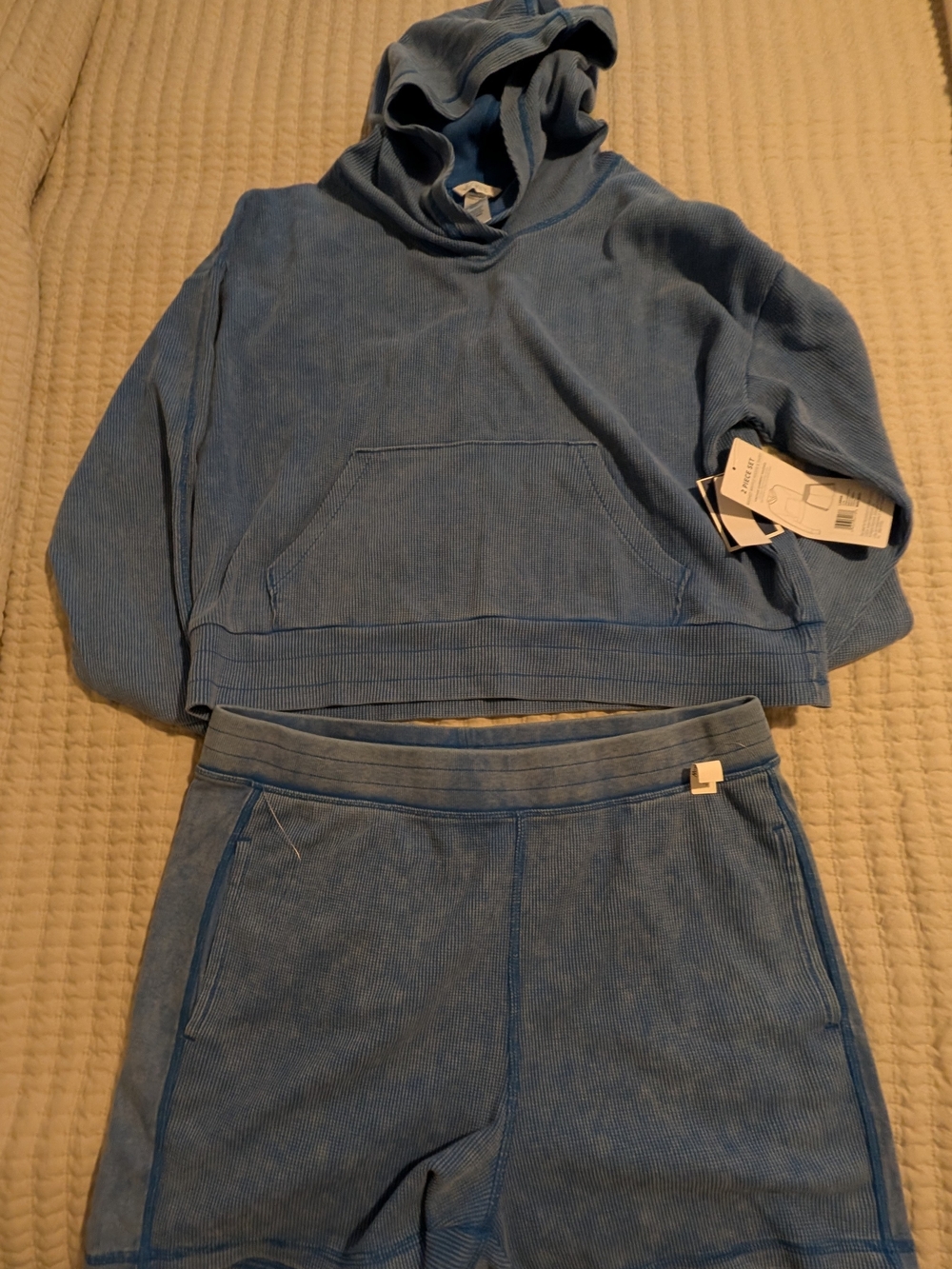 Jockey Light Blue Waffle-Knit Hooded Top And Matching Shorts